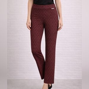 Roz & Ali Burgundy Geometric Pull-On Pants Straight Leg Stretch Size 2